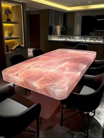 130cm rond rétro-éclairé translucide rose Onyx Table à manger Table basse cuisine île Bar Pub sur mesure lumineux meubles de salle à manger