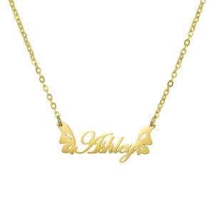 قلادة باسم الفراشة من الفولاذ المقاوم للصدأ المخصصة، توضع على القلادة بشكل قلب مطلي بالذهب، وكل تعريف بالاسم الاول، مجوهرات حسب الطلب - Product Image 6