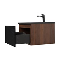 Meuble-lavabo flottant de luxe moderne noir mat 600 mm avec éclairage LED et texture 3D ondulée, ensemble de meubles OEM pour vente en gros