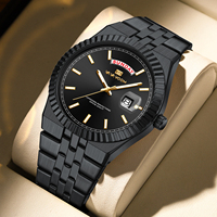 Reloj de Pulsera de Lujo para Hombre, Diseño de Moda, Dorado, Mecánico Automático, Bisel Estriado, Ventana de Día y Fecha, para Regalo