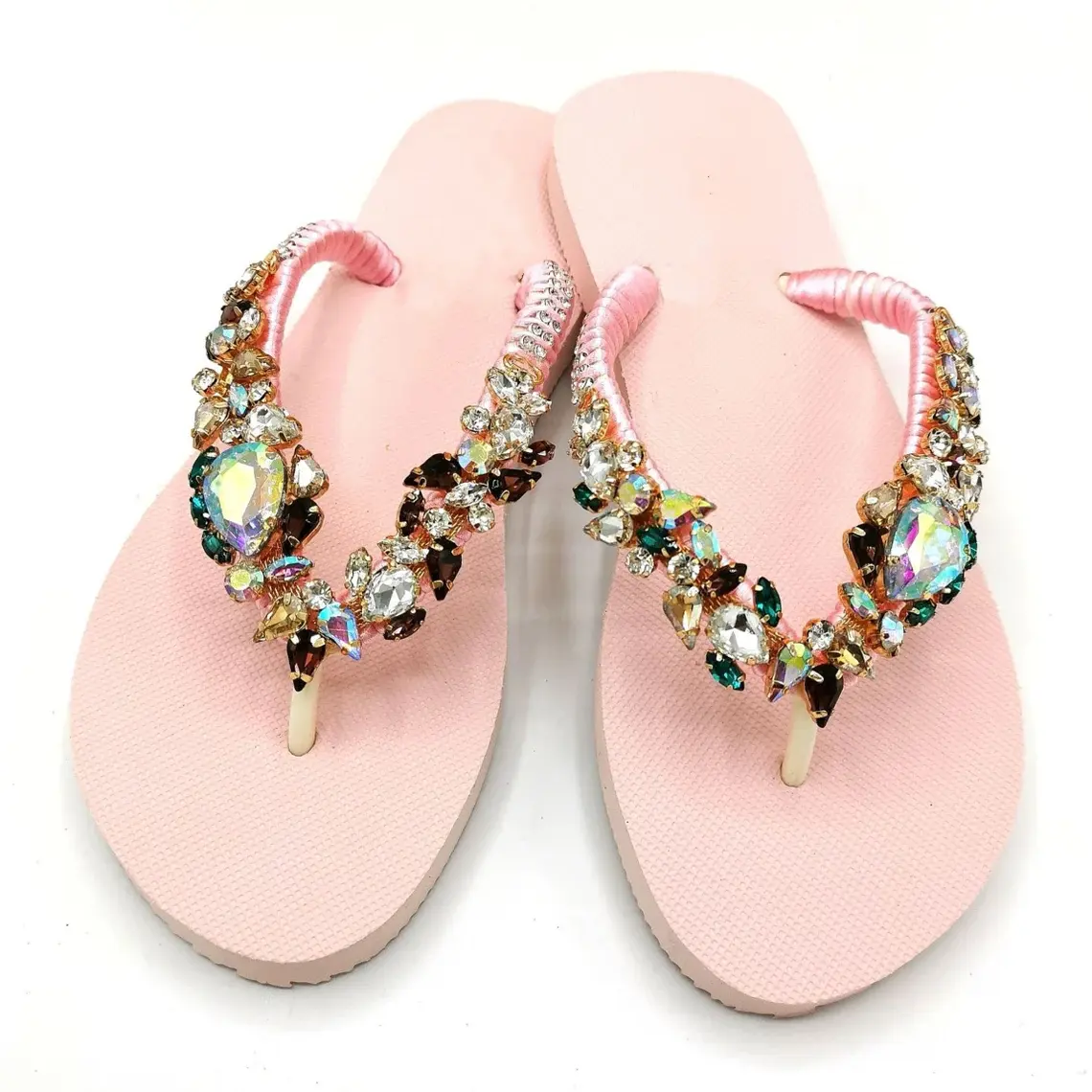 Lovely rhinestone women flip flops cute pink color beach wedding flip flops new arrival outdoor slippers