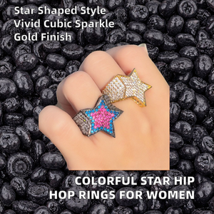 Anillo de Zirconia con Estrella Chapado en Oro, Estilo Hip Hop, Micro Pavé, para Hombre y Mujer, Regalo para Fiestas - Product Image 2