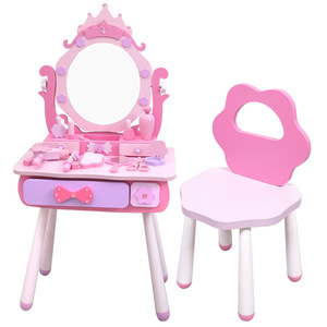 EDULAND Princesse rose Playhouse interactive Simulation en bois coiffeuse bijoux maquillage jouets pour filles beauté mode pour - Product Image 1