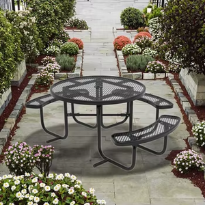 Tavolo da pranzo da Picnic per disabili in metallo rotondo per esterni con panca <span class=keywords><strong>e</strong></span> sedia Set di mobili moderni <span class=keywords><strong>e</strong></span> durevoli da cortile - Product Image 6