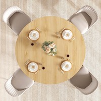 Ensemble de table à manger ronde de luxe, finition naturelle claire, avec chaises, style nordique scandinave, design pour cuisine et salon