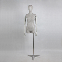 Mannequin de couturière en cuir suédé gris pour femme, buste demi-corps pour l'affichage des vêtements