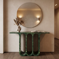 Meuble d'entrée moderne et minimaliste sur mesure, console en marbre de pierre naturelle verte, banc à bagages, ensemble de meubles pour villa et hôtel