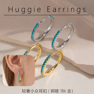 ต่างหูแบบห่วงฝังไมโครบลูเซอร์คอน S925 เครื่องประดับแฟชั่นวงกลมสีทอง - Product Image 5