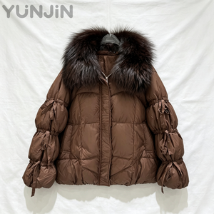Nouveau Manteau d'Hiver <span class=keywords><strong>Mi</strong></span>-Long en Duvet pour <span class=keywords><strong>Femme</strong></span> 2026 avec Grande Bordure en Fourrure Naturelle, Coupe Ample, Épais et Chaud, Veste Décontractée - Product Image 1