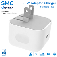 Chargeur de téléphone 20W OEM/ODM en gros, adaptateur secteur pliable à charge rapide avec prise US, adaptateur portable Type C pour iPhone Samsung