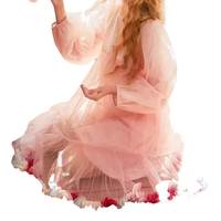 Robe de princesse personnalisée pour filles, rose clair, dentelle florale, manches longues, robe de bal pour enfants, OEM ODM en gros
