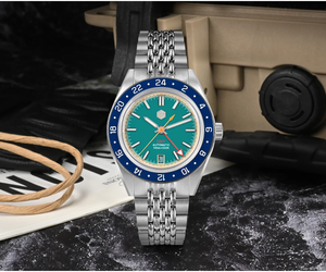 Reloj de Hombre San Martin SN0116G Vintage con Bisel de Aluminio Desgastado, Movimiento Automático Mecánico NH34 <span class=keywords><strong>GMT</strong></span>, Retro, Cristal de Zafiro, Resistente al Agua 100m - Product Image 4