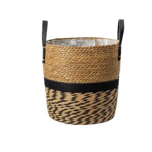Handmade Straw Woven <b>Basket</b> Round Indoor Outdoor Plant Pot Storage <b>Basket</b> With Handles For Home Decor - Product Image 5