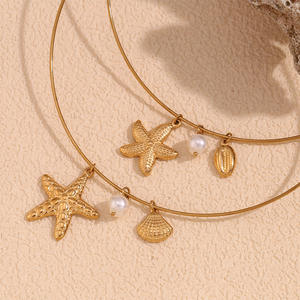Summer Ocean Series Edelstahl 18 Karat vergoldet Seestern Muschel Muschel Perle Anhänger Halskette Schmuck - Product Image 2