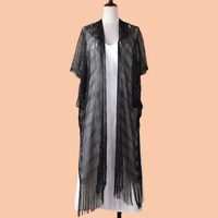 Châle en maille métallique pour femme avec franges, creux, long, pour soirée, cape ouverte sur le devant, couverture de fête