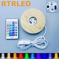 Base de lampe LED ronde en bois de caoutchouc, support d'affichage lumineux USB 5V RGB avec télécommande pour boule de cristal, ornement en verre