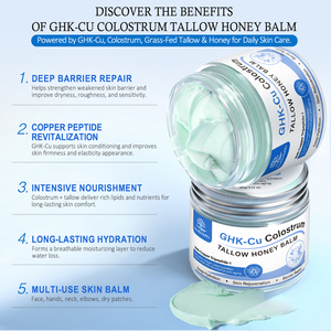 Crème hydratante pour le <span class=keywords><strong>visage</strong></span> au peptide de cuivre bleu GHK-Cu, colostrum, miel et suif, réparation de la barrière cutanée, <span class=keywords><strong>anti</strong></span>-âge, OEM, étiquette privée - Product Image 3