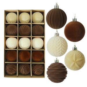 New 6cm 15Pcs Flocked Christmas Balls Multi Style Xmas <b>Tree</b> Hanging Ornaments Holiday Decor - Product Image 6
