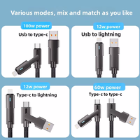 Kabel Pengisian Cepat 4-in-1 100W Tipe-C dengan Indikator Lampu, Bahan Zinc Alloy, Nylon, Konduktor Tembaga Murni untuk iPhone 14/15/16/17