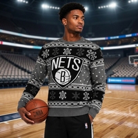 Pull de Noël personnalisé pour équipe de basketball, avec logo, en jacquard tricoté, style « Ugly Christmas Sweater »