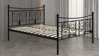 Cadre de lit en métal vintage taille double avec motif en spirale, lit plateforme robuste avec lattes en bois, montage facile