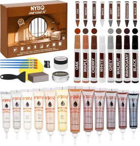 Kit de réparation pour meubles en bois : retouche, remplissage des rayures, fissures et décolorations sur armoires, sols, portes et surfaces de table - Product Image 1