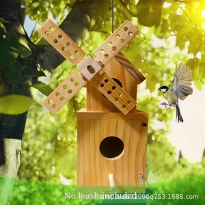 บ้านนกไม้แบบแขวนข้ามพรมแดน, บ้านนกแบบกังหันลมแขวนกลางแจ้ง, รังนกไม้เนื้อแข็งสำหรับกลางแจ้ง, กล่องเพาะพันธุ์นก, ที่แขวนนก - Product Image 4