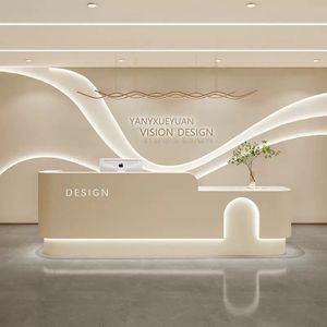 Mostrador de Recepción de Acero Inoxidable Chapado en Oro para Salón de Belleza, Tamaño y Logotipo Personalizables para Salón o Tienda - Product Image 2