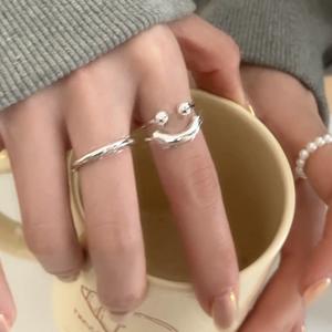 S925 Sterling Silver <b>Open</b> <b>Ring</b> with for Smiley Face Design Fashionable Personalized Korean Style Layered Playful Finger Inlay - Product Image 3