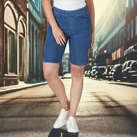 Short Bermuda Vintage pour Femme Coupe Droite Taille Mi-Haute en Coton/Spandex Lavable en Machine