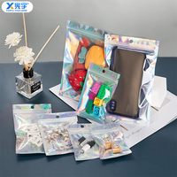 En stock, sac à fermeture éclair holographique arc-en-ciel, sac en mylar anti-odeur refermable pour étui de téléphone, lunettes, cosmétiques, accessoires