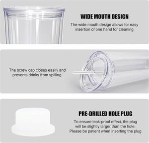 Vaso de Plástico Acrílico de Doble Pared de 24oz con Tapa y Popote, Preperforado, Ecológico, Libre de BPA, Ideal para Viajes, Venta al por Mayor - Product Image 3