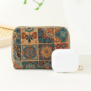 Mode liège Vintage impression porte-clés pochette avec porte-clés de voiture pour hommes femmes petit sac carré décontracté fermeture éclair porte-monnaie <span class=keywords><strong>portefeuille</strong></span> - Product Image 3
