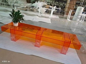 Banco Acrílico Rectangular <span class=keywords><strong>de</strong></span> la Serie Azul Naranja, Diseño Minimalista para Dormitorio, Sala <span class=keywords><strong>de</strong></span> Estar, Apartamento, Vestíbulo, Hotel - Product Image 2