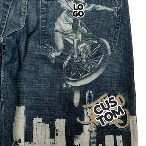 Shorts en jean délavé à ourlet brut, pantalons de survêtement brodés personnalisés, jorts, fabricants, shorts en jean déchirés, streetwear pour hommes - Product Image 3