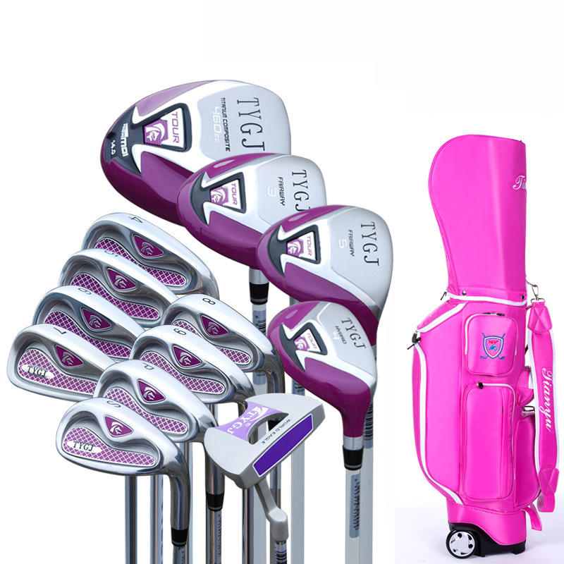pink 13pcs steel shaft clubs+roller bags