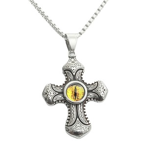 Stainless Steel <b>Cross</b> Pendant With Eye Inlay Punk Style Men's Necklace 280510 - Product Image 3