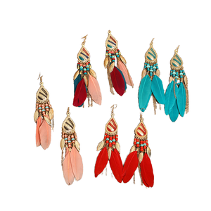 2024 Bohemian dân tộc màu vàng chuỗi tua dangle Bông tai dài lông tiệc cưới hợp thời trang hoàn hảo hợp kim cô dâu Quà Tặng - Product Image 1