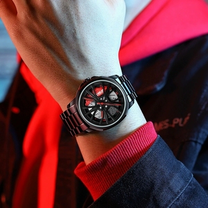 นาฬิกาข้อมือลายล้อแม็กซ์คุณภาพสูงแบบดรอปชิปปิ้ง พิมพ์ลายตามสั่ง OEM นาฬิกาควอตซ์ลายล้อแม็กซ์หมุนได้สามมิติสำหรับผู้ชาย - Product Image 5