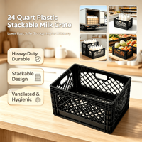 Caisse à lait robuste en plastique solide 24QT, empilable, ventilée, panier de rangement et conteneur de transport pour supermarché et entrepôt laitier