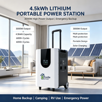 Station d'alimentation portable sur roulettes 3000W 4.5kWh avec batterie LiFePO4 intégrée, poignée télescopique, options de charge multiples