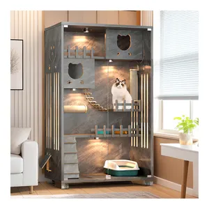 High Quality Multi-Layer Luxury Solid Wood Cat House Eco-Friendly Breathable Pet Carrier Small Animals Upgraded Cat Cage Villa