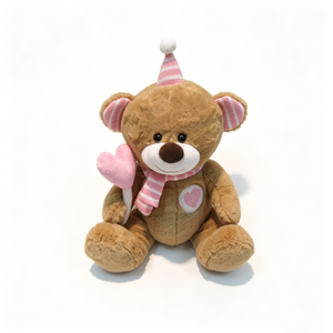 Oso de peluche personalizado para cumpleaños, oso de peluche para fiestas, oso de peluche marrón con detalles en rosa, oso de peluche con diseño de corazón. - Product Image 2
