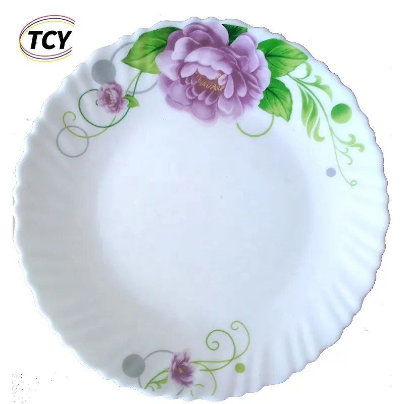 Dinner Plates White Opal Glassware Plates Decorative Opal Glass Factory OEM Customer Printed Floral Plate Dish Round Party