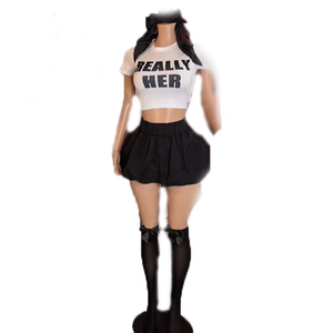 时尚百褶裙套装女性两件套衬衫 + 裙子套装女性俱乐部服装和泡泡迷你裙性感两件套 - Product Image 4