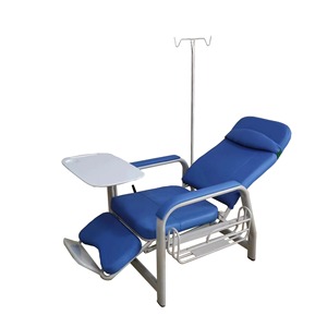 Fauteuil d'infusion hospitalier bleu royal avec table et poteau porte-perfusion pour usage ambulatoire SJC12 - Product Image 1
