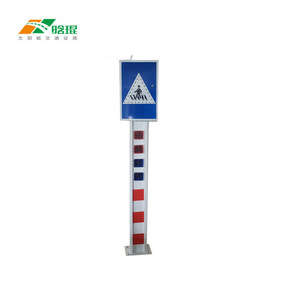 Solar Warning <b>Post</b> With Flashing <b>Lights</b> For Traffic Safety Ground Mount IP65 Reflective Steel Q235 - Product Image 1