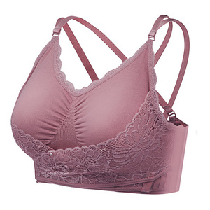 Soutien-gorge sans fil à dos croisé en dentelle pour femme, fermeture avant, bretelles réglables, lingerie respirante et confortable - Product Image 6