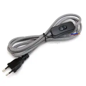 220-240V 2 pin European Plug Electrical Power Cord Textile Wire Cable with on off Switch