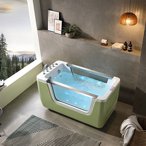 <span class=keywords><strong>Baignoire</strong></span> bébé rectangulaire autoportante moderne en acrylique vert avec fonction de trempage et drain inclus pour salle de bain - Product Image 3